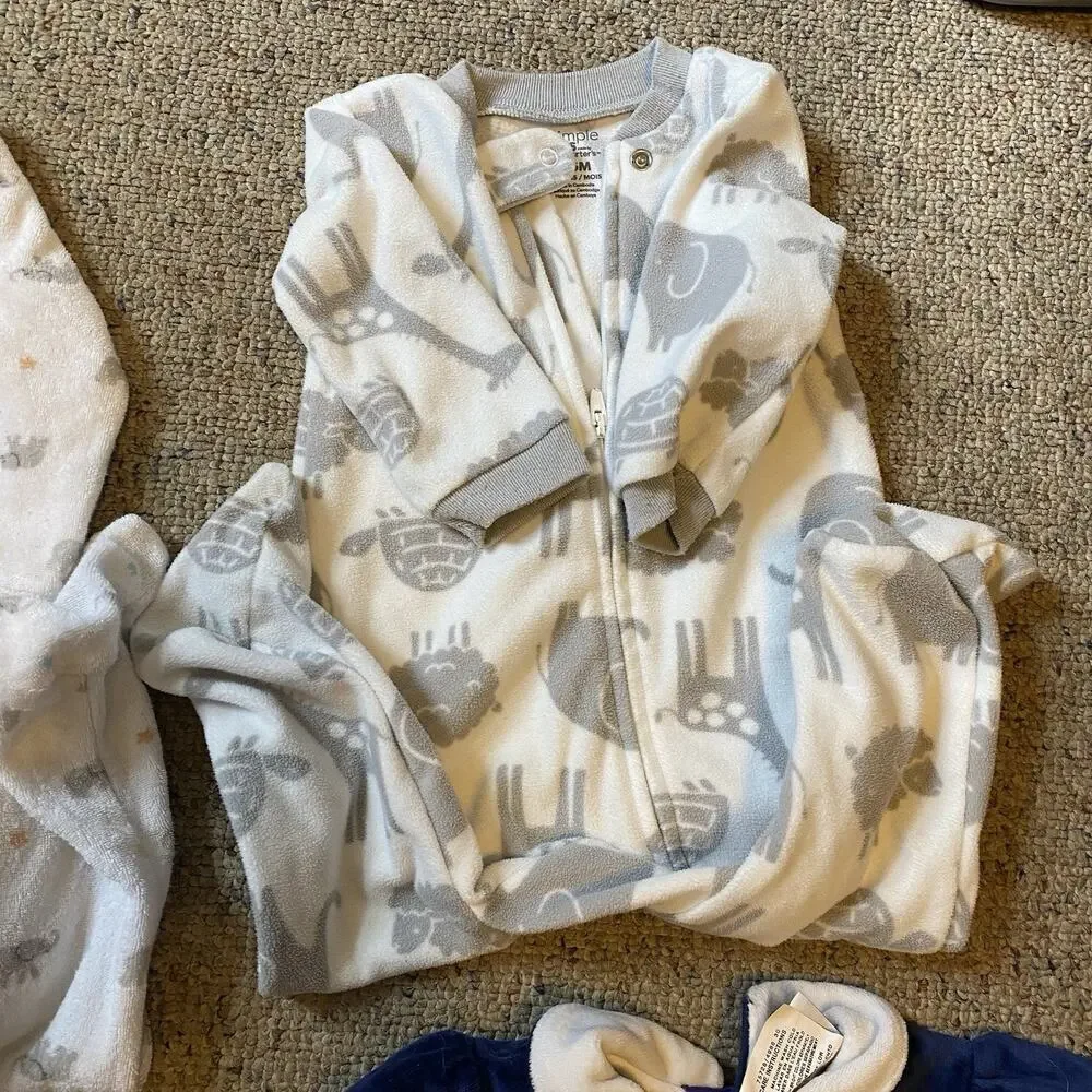 LotOf4 Unisex Baby 3-6-9M Footies Pajamas LittleMe Carters Animals Plaid Angel